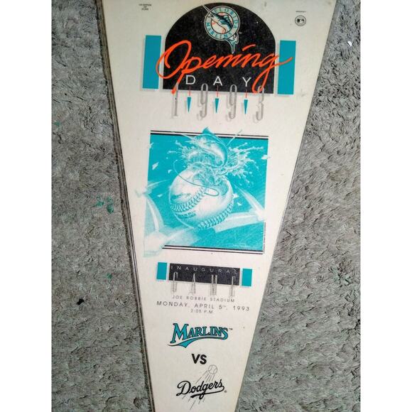 LOT of 2 1993 Florida Marlins Vs Dodgers Opening Day Inaugural Game Pennant - Picture 2 of 5